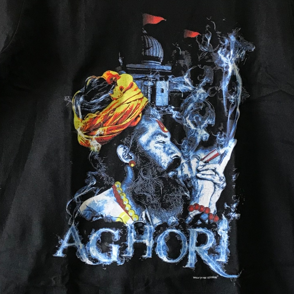 NWOT Aghori Chillum - Men's Black Cotton T-Shirt Gildan Graphic Hindu God India